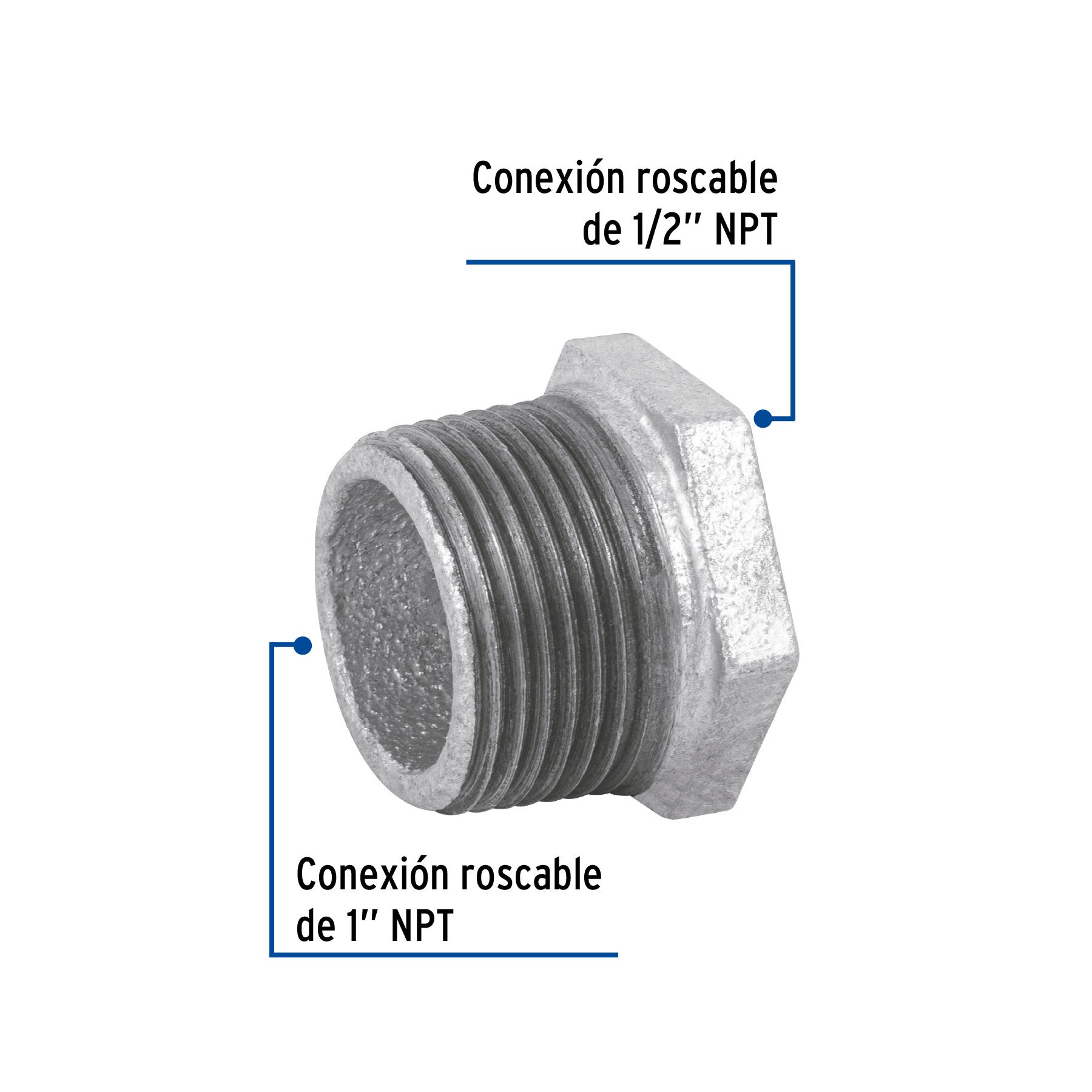 Reduccion bushing acero galvanizado 1"x1/2" FOSET