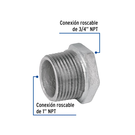 Reduccion bushing acero galvanizado 1"x 3/4" FOSET