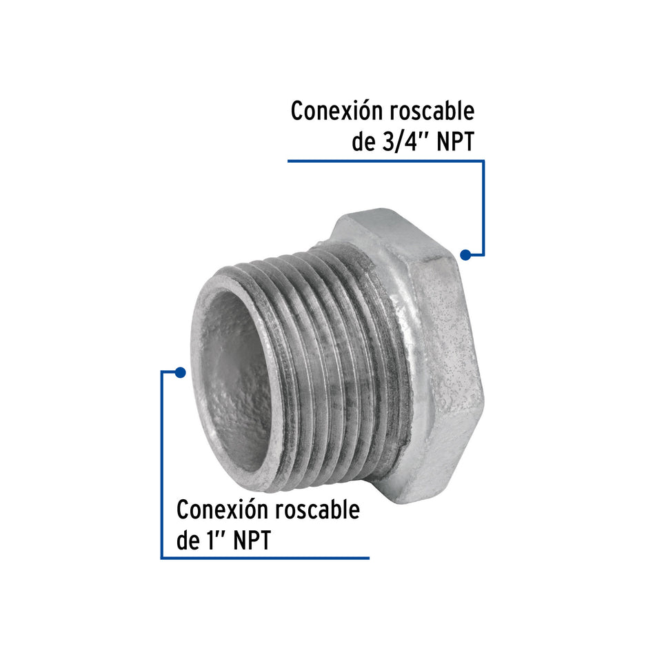 Reduccion bushing acero galvanizado 1"x 3/4" FOSET