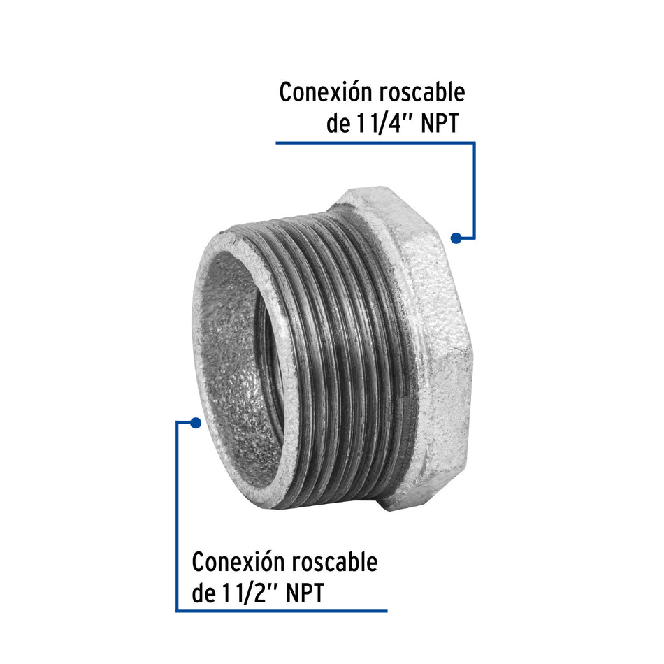 Reduccion bushing acero galvanizado 1-1/2 x1-1/4" FOSET