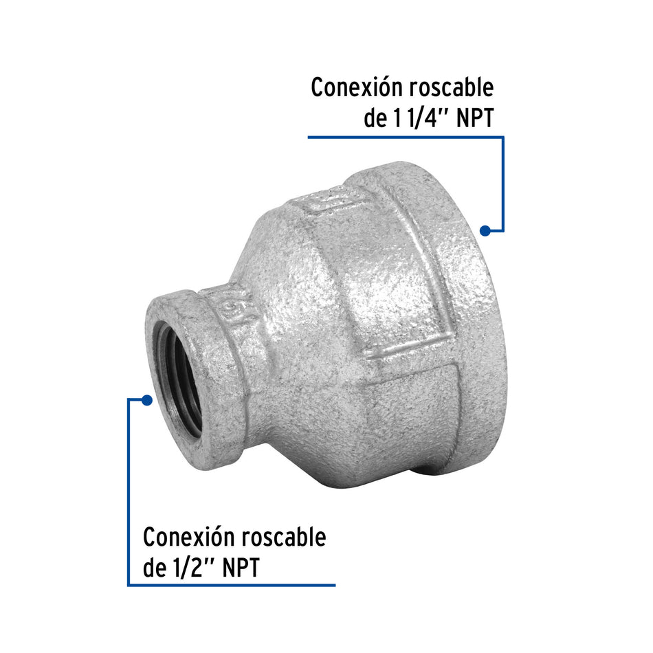 Reducción campana acero galvanizado 1-1/4' x 1/2', FOSET 1/4', 1/2'