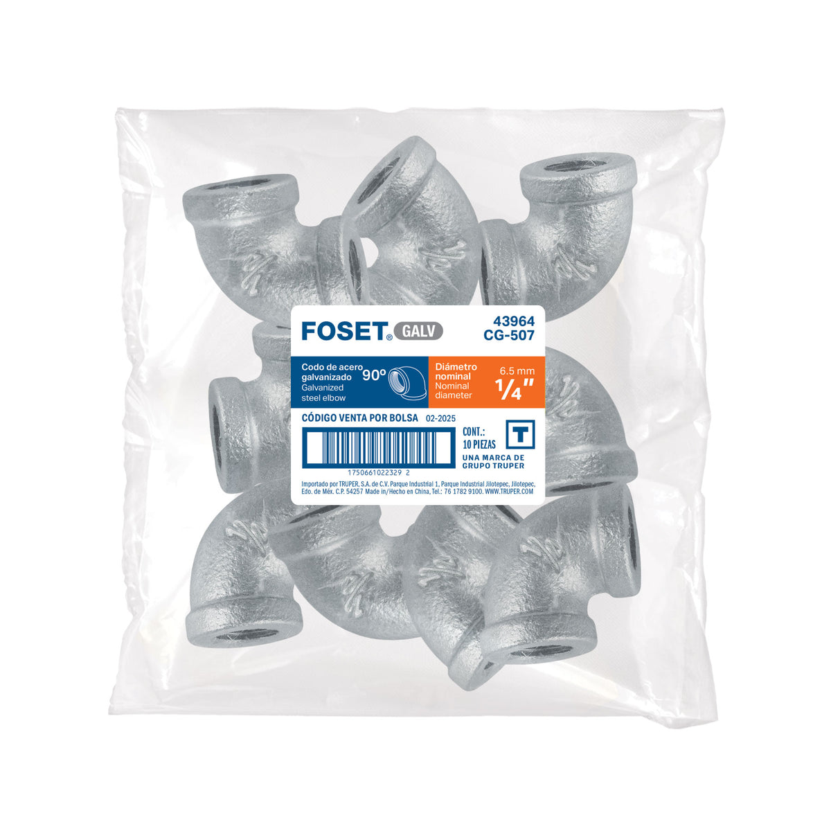 Codo 90° acero galvanizado de 1/4" FOSET