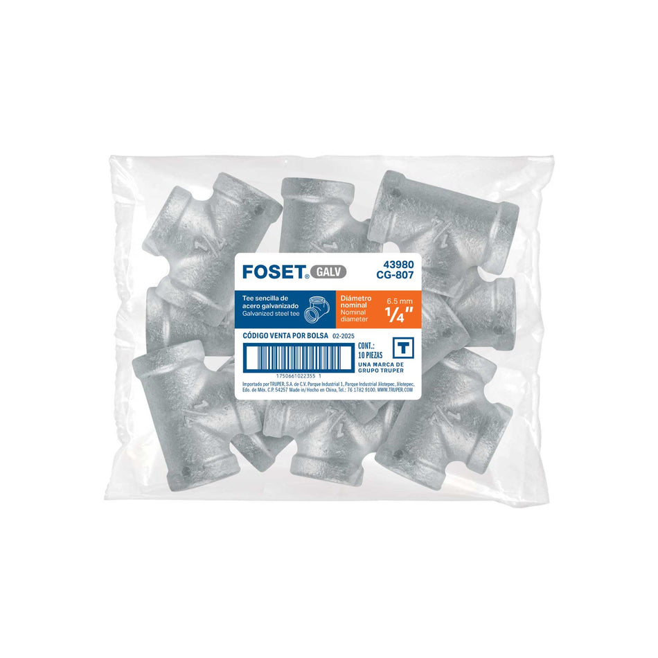 Tee sencilla acero galvanizado 1/4" FOSET