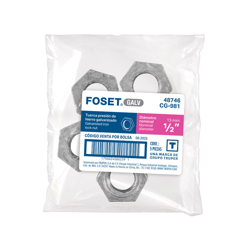 Tuerca de presion 1/2" acero galvanizado FOSET