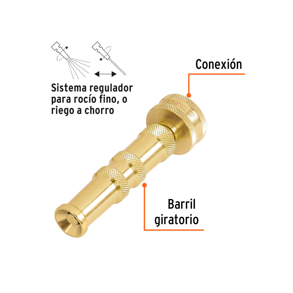Chiflón 4' de latón maquinado para manguera, Truper