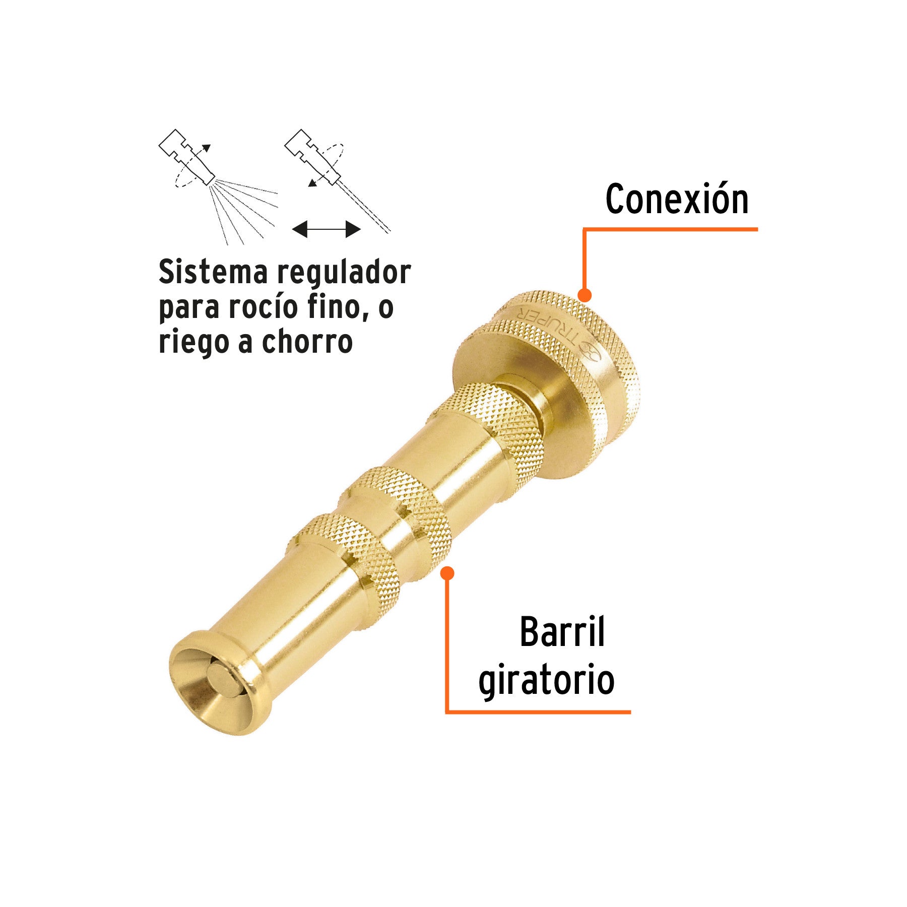 Chiflón 4' de latón maquinado para manguera, Truper