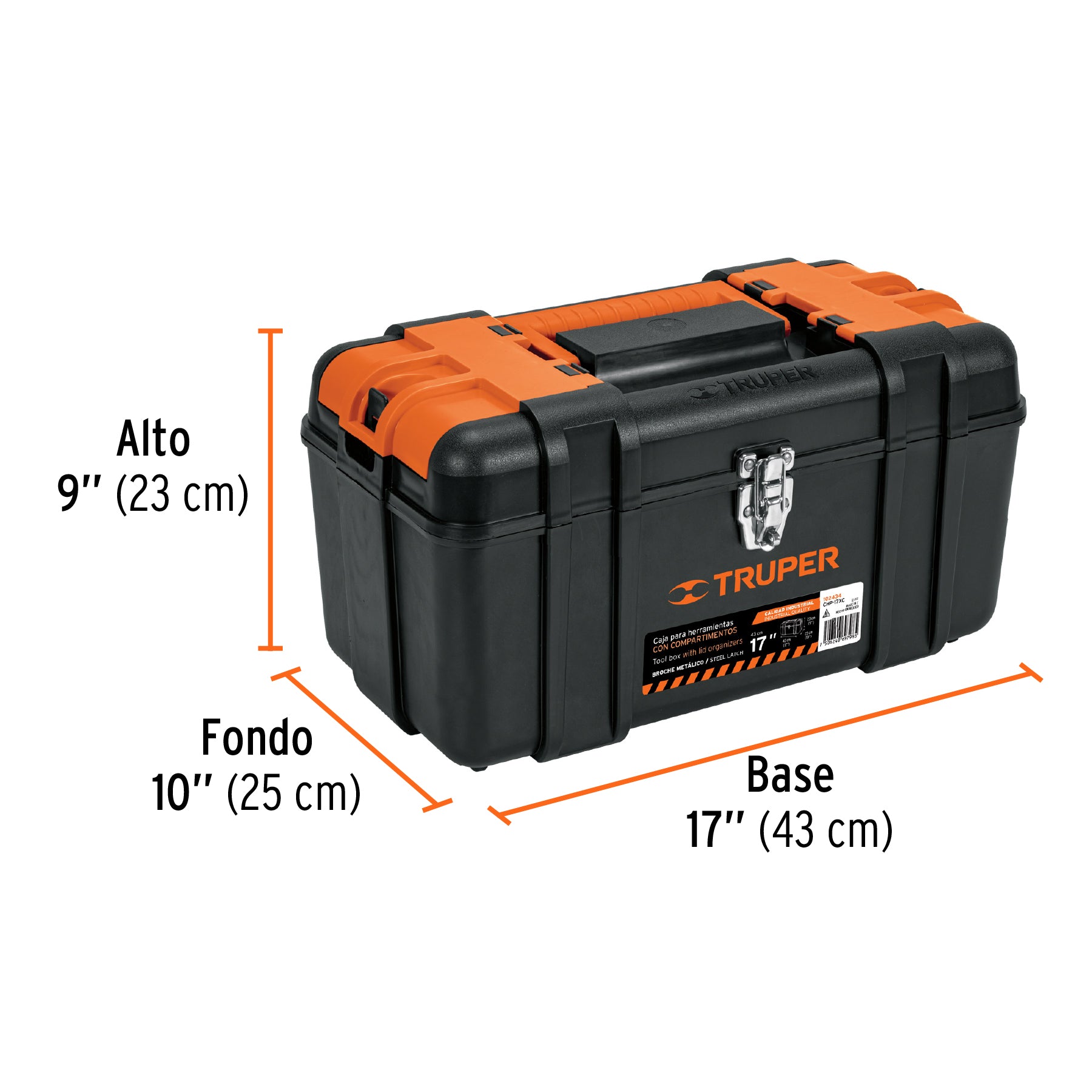 Caja p/herramienta con compartimentos broches metalicos 17"