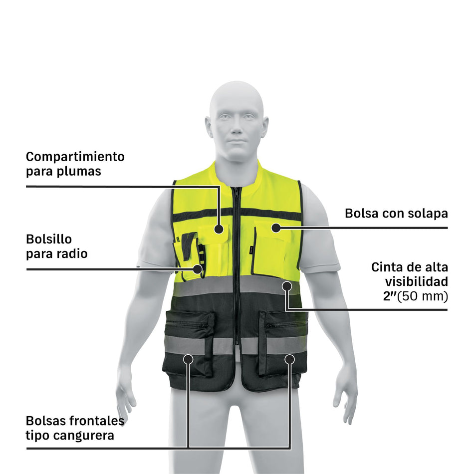 Chaleco brigadista con cintas reflejantes, amarillo, PRETUL