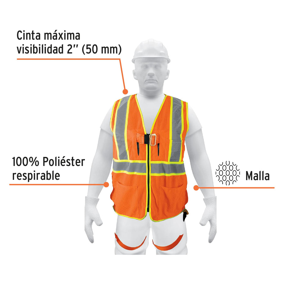 Chaleco de seguridad para arnes alta visibilidad naranja