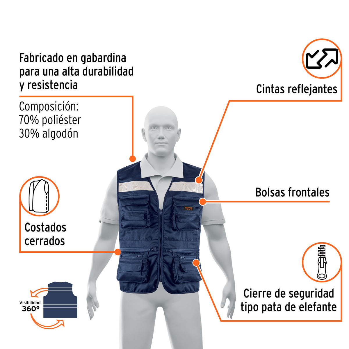 Chaleco brigadista reforzado, azul marino, G, TRUPER EXPERT