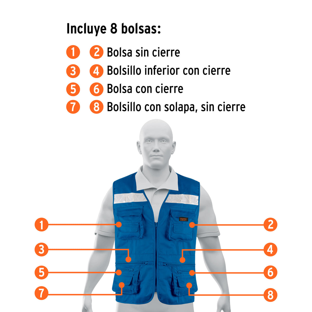 Chaleco brigadista reforzado, azul rey, G, TRUPER EXPERT