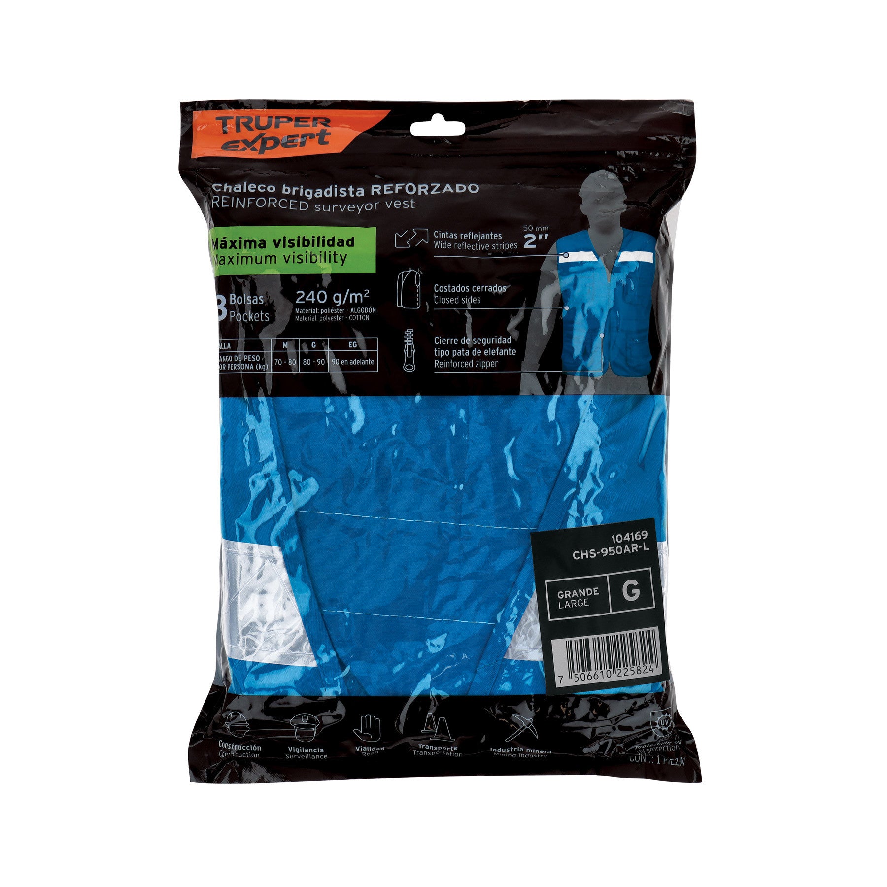 Chaleco brigadista reforzado, azul rey, G, TRUPER EXPERT