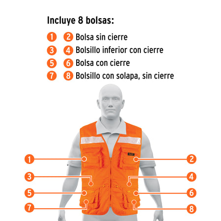 Chaleco brigadista reforzado, naranja, XG, TRUPER EXPERT