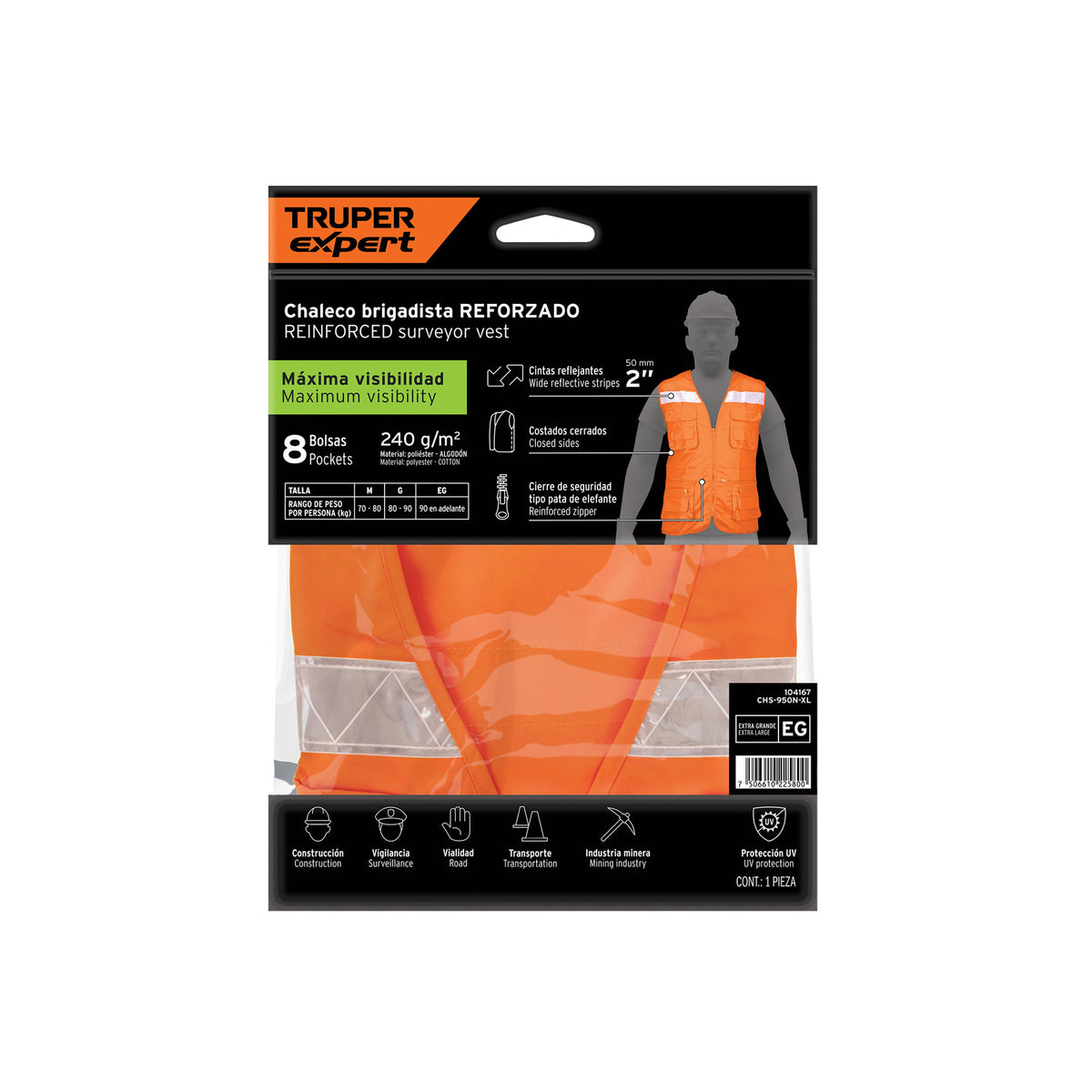Chaleco brigadista reforzado, naranja, XG, TRUPER EXPERT