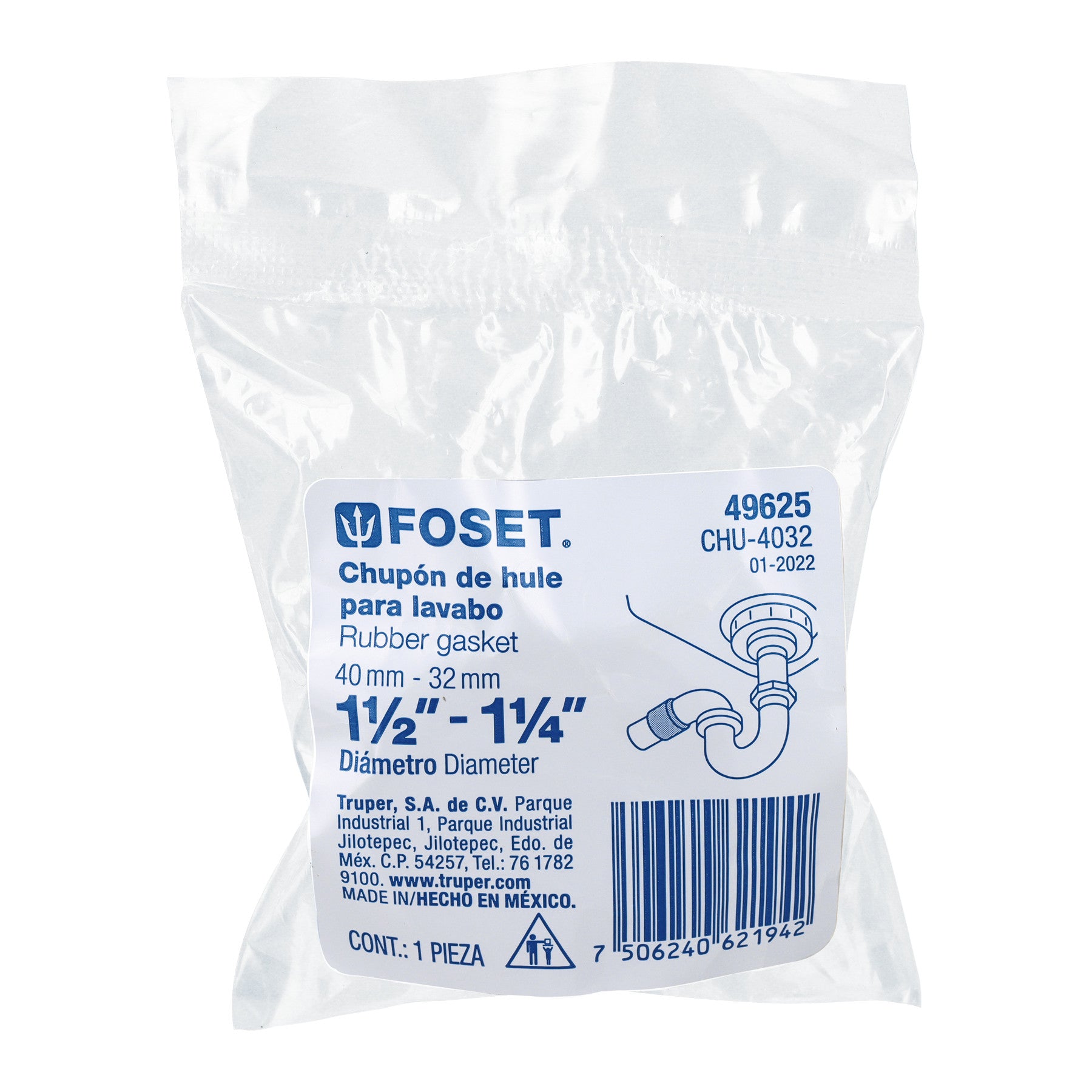 Chupón de PVC, 1-1/2' x 1-1/4', FOSET