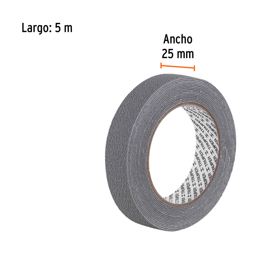 Rollo de 5 m cinta antiderrapante 25mm gris p/áreas húmedas