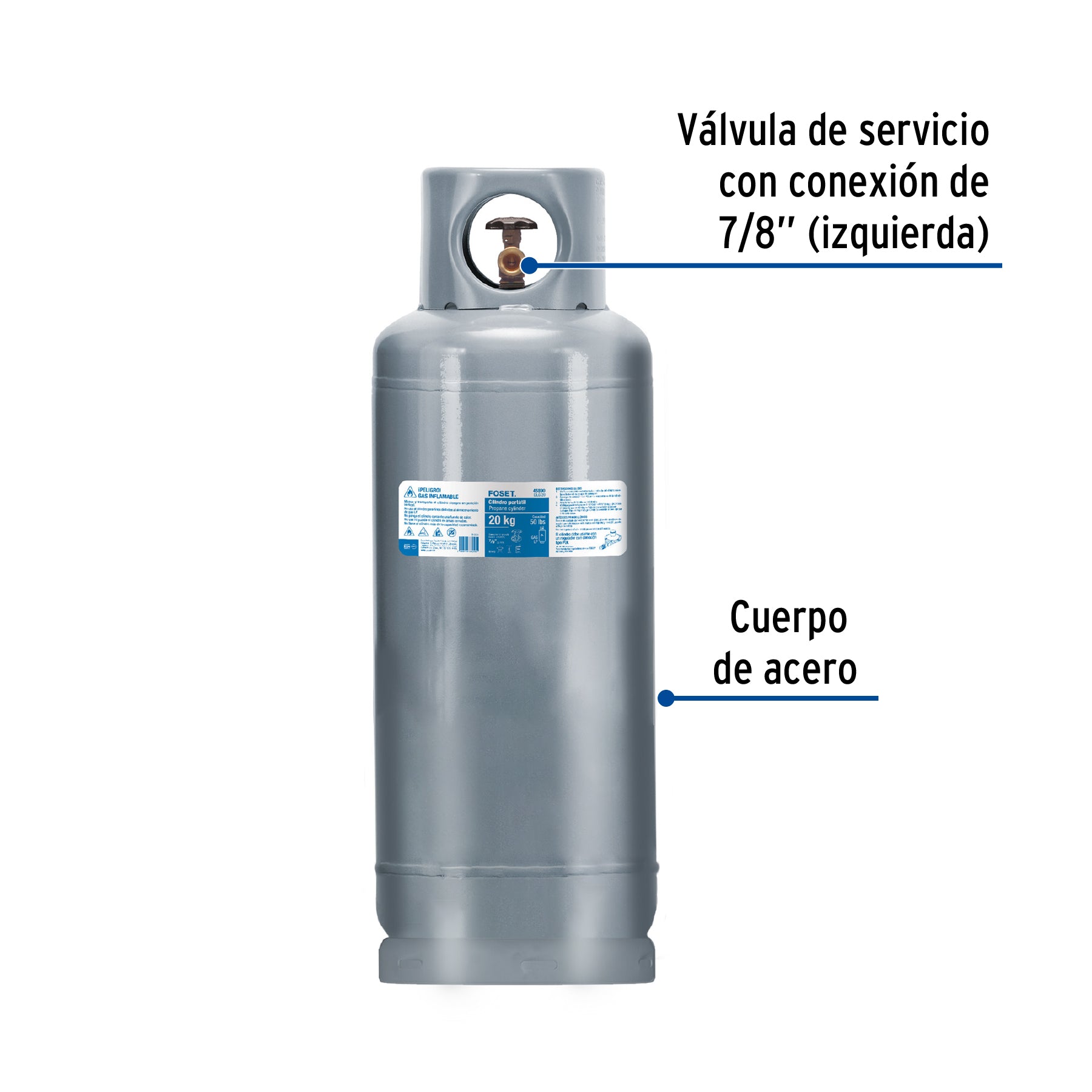Cilindro portatil para gas LP 20kg (44lb) FOSET