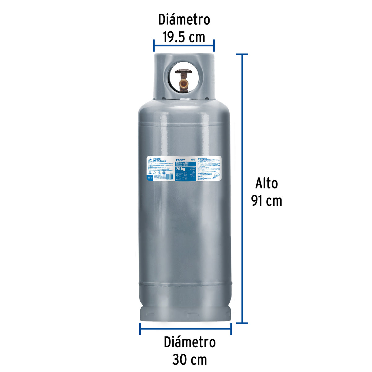 Cilindro portatil para gas LP 20kg (44lb) FOSET