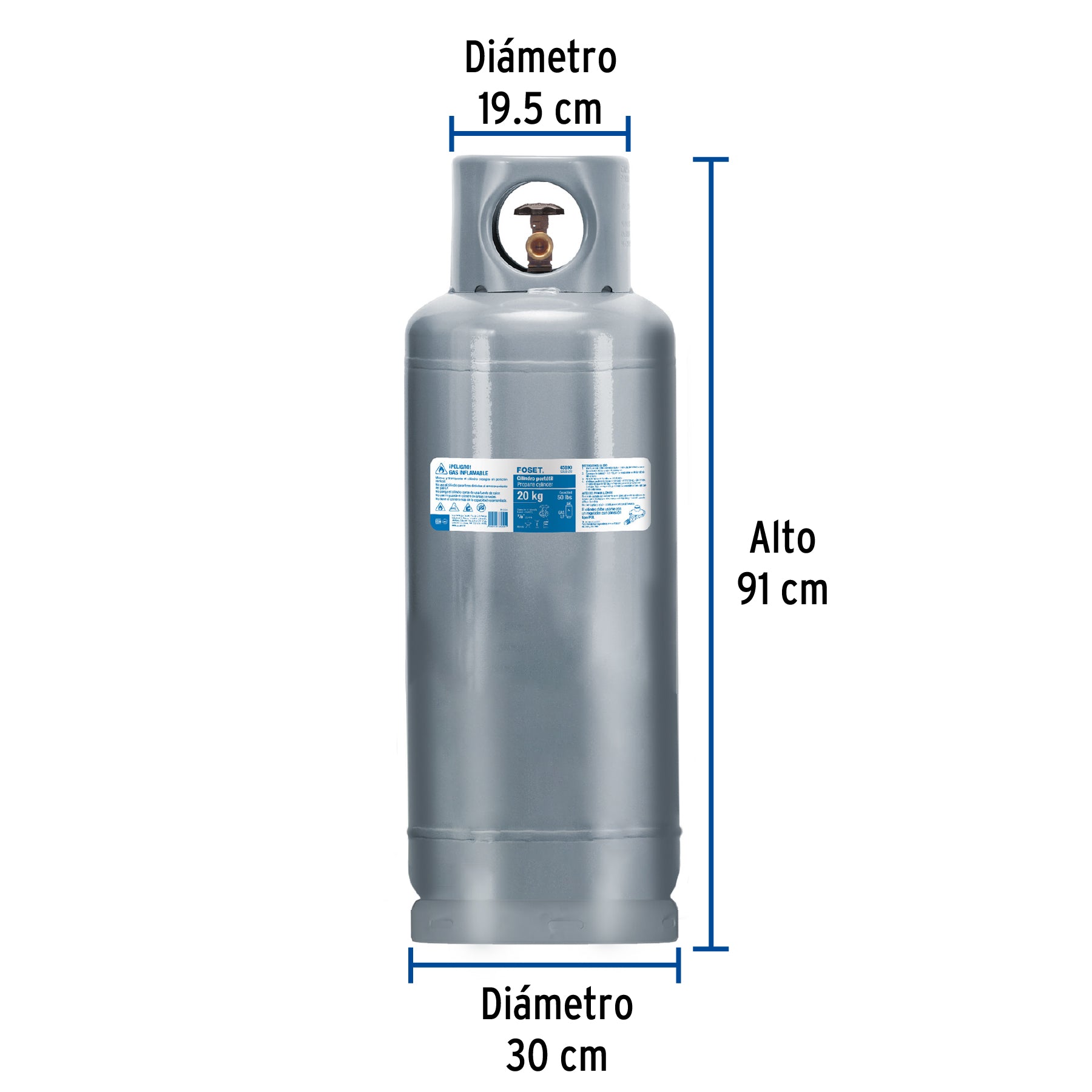 Cilindro portatil para gas LP 20kg (44lb) FOSET