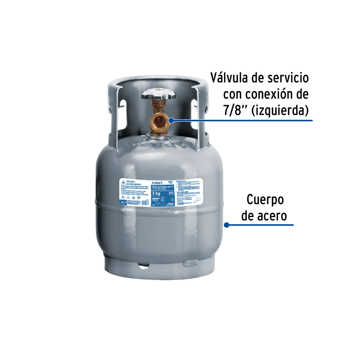 Cilindro portatil para gas LP 2kg (4.5lb) FOSET