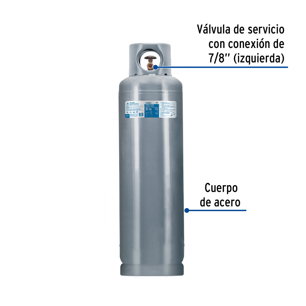 Cilindro portatil para gas LP 30kg (66lb) FOSET