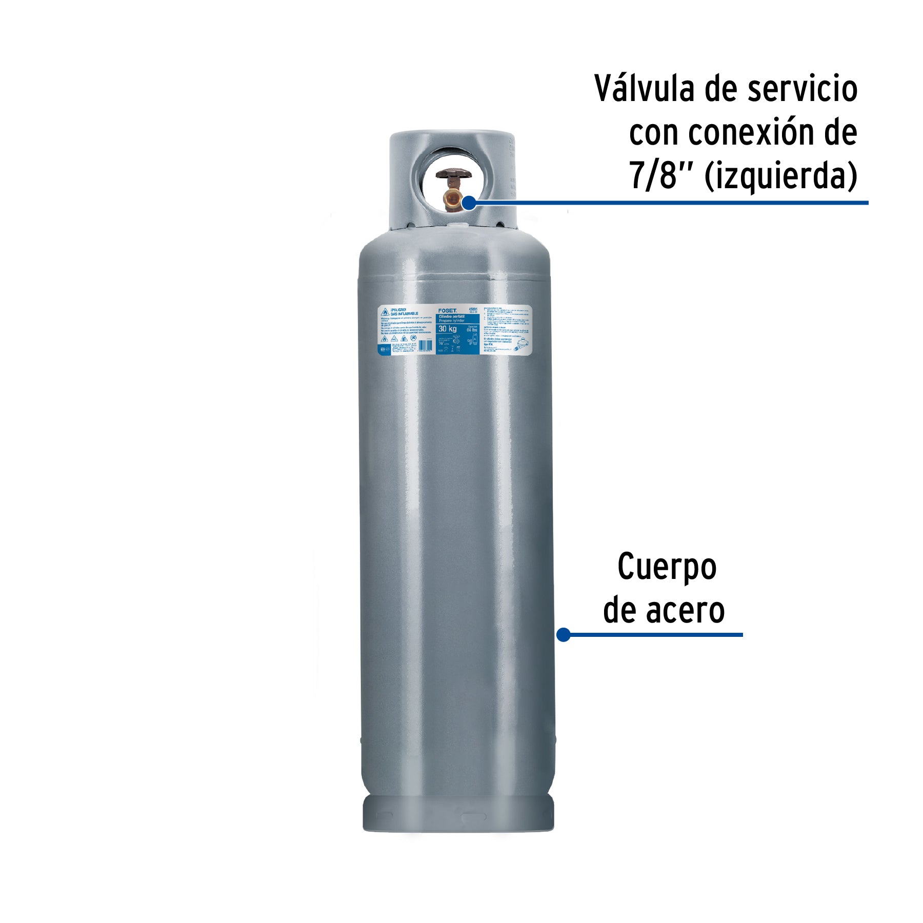 Cilindro portatil para gas LP 30kg (66lb) FOSET