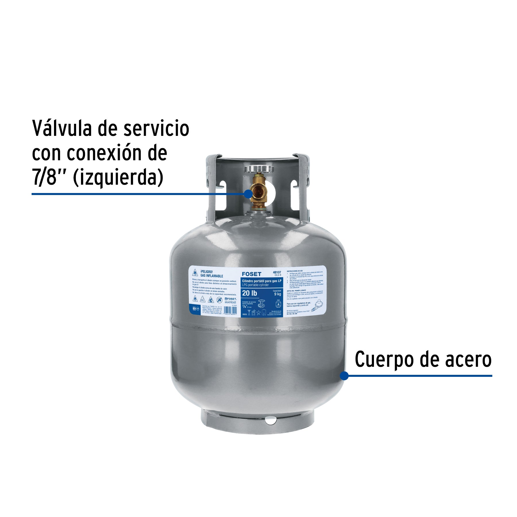 Cilindro portatil para gas LP 20lb (9kg) FOSET