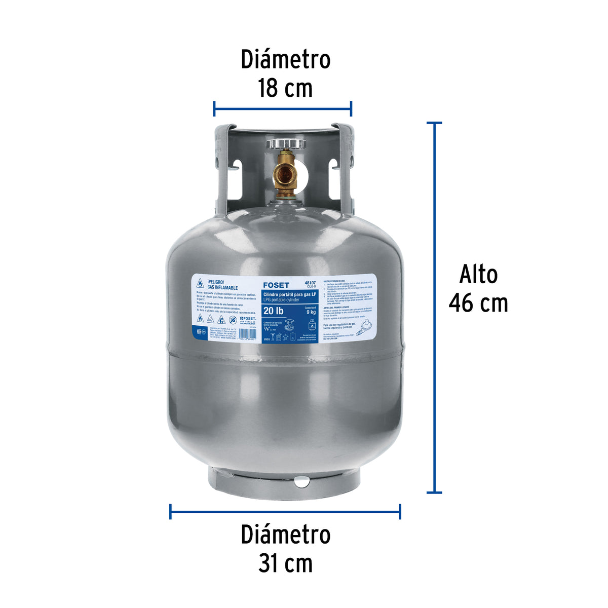 Cilindro portatil para gas LP 20lb (9kg) FOSET