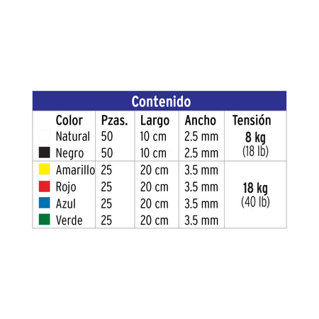 Bolsa con 200 cinchos plasticos en colores surtidos Volteck