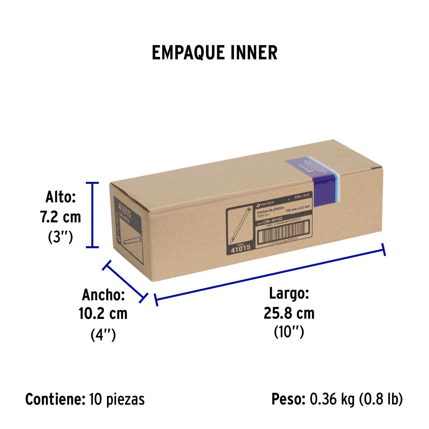 Bolsa con 50 cinchos plasticos 40 lb 150 x 3.5 mm azules