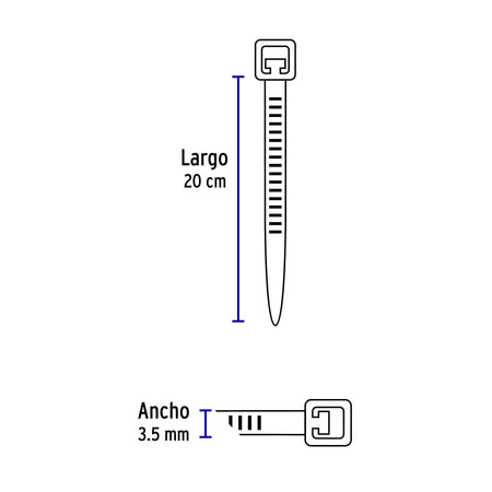 Bolsa con 1000 cinchos plasticos 40lb 200x3.5 mm naturales