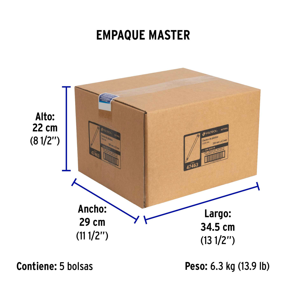 Bolsa con 1000 cinchos plasticos 50lb 200x4.5 mm naturales