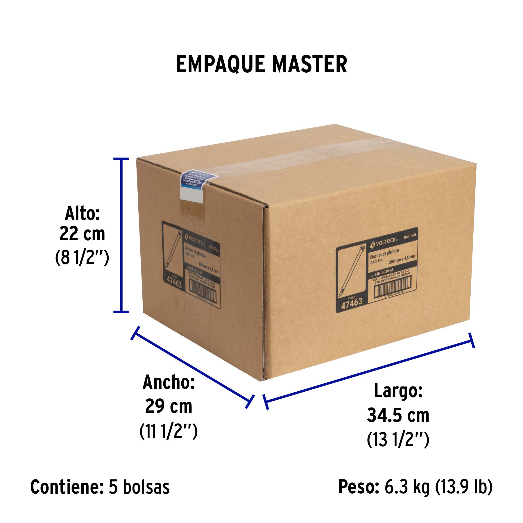 Bolsa con 1000 cinchos plasticos 50lb 200x4.5 mm naturales