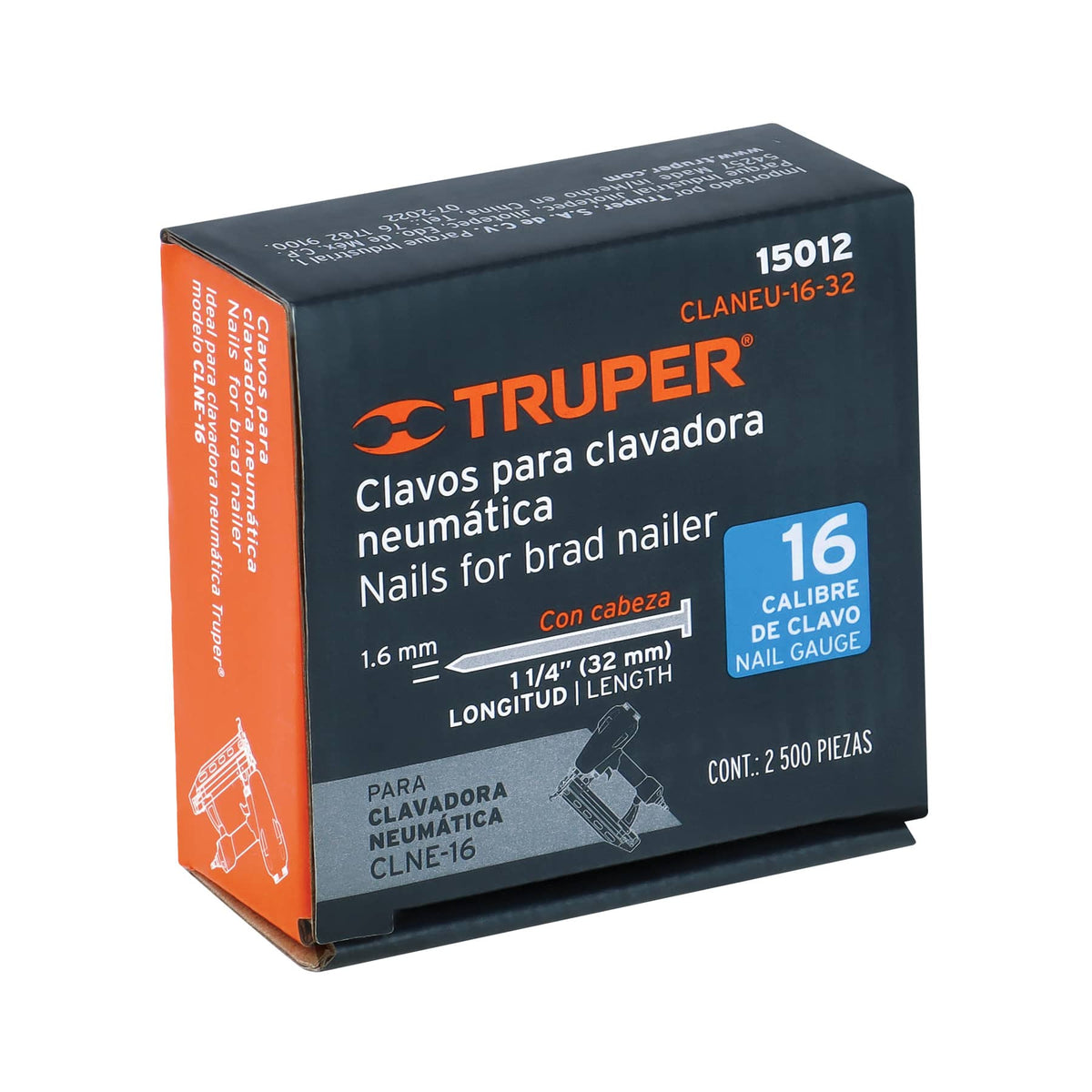 Caja con 2500 clavos calibre 16 para CLNE-16 Truper 45 mm