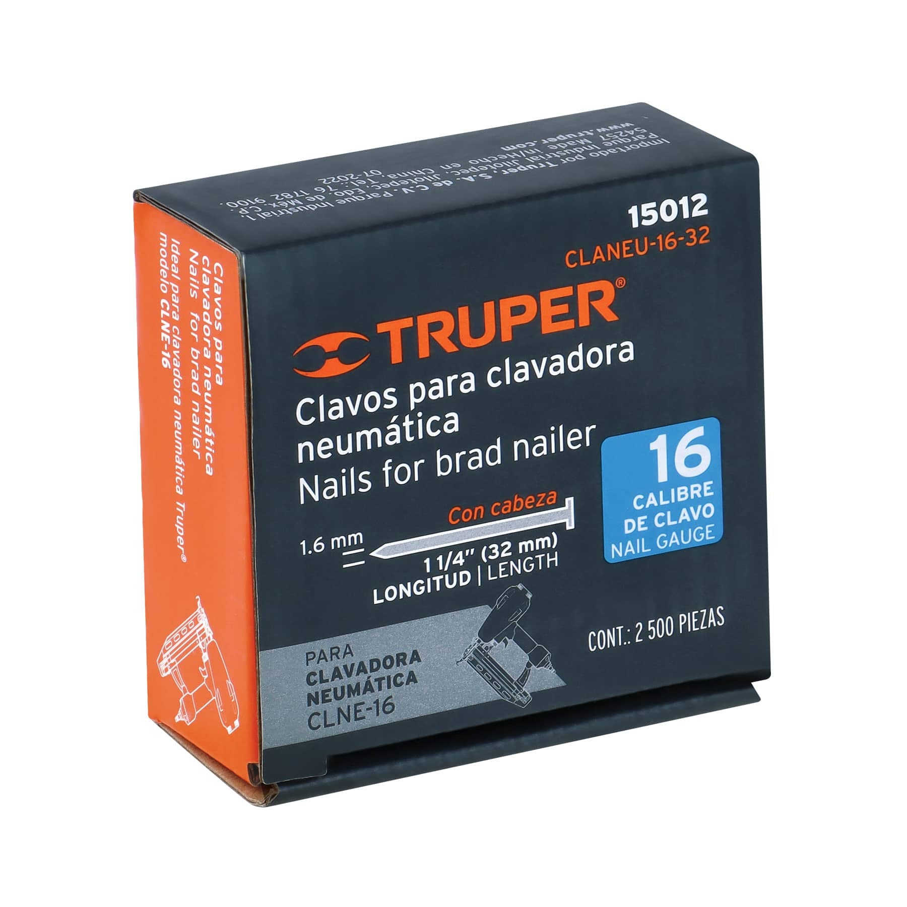 Caja con 2500 clavos calibre 16 para CLNE-16 Truper 45 mm
