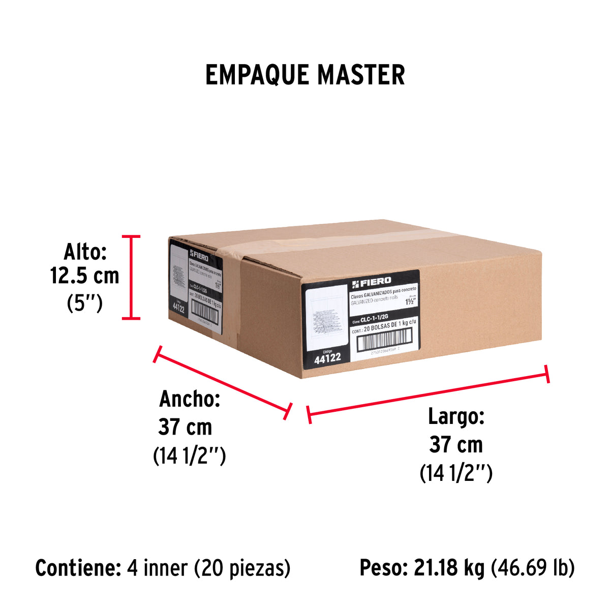 Bolsa con 1 kg de clavos para concreto galvanizados 1-1/2'