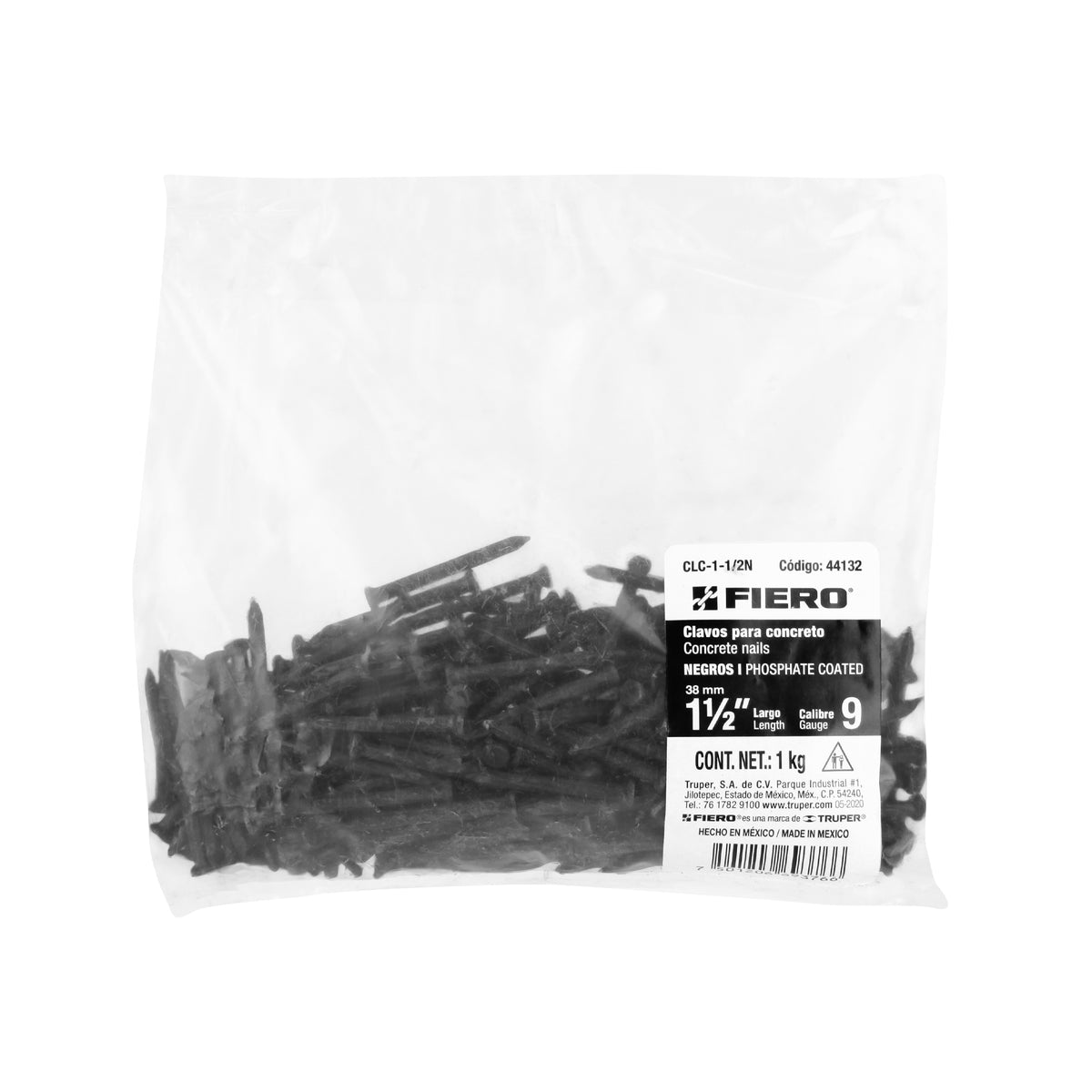 Bolsa con 1 kg de clavos para concreto negros 1-1/2', FIERO