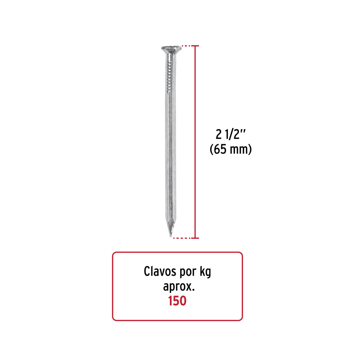 Bolsa con 1 kg de clavos para concreto galvanizados 2-1/2'