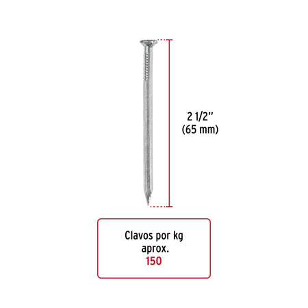 Bolsa con 1 kg de clavos para concreto galvanizados 2-1/2'