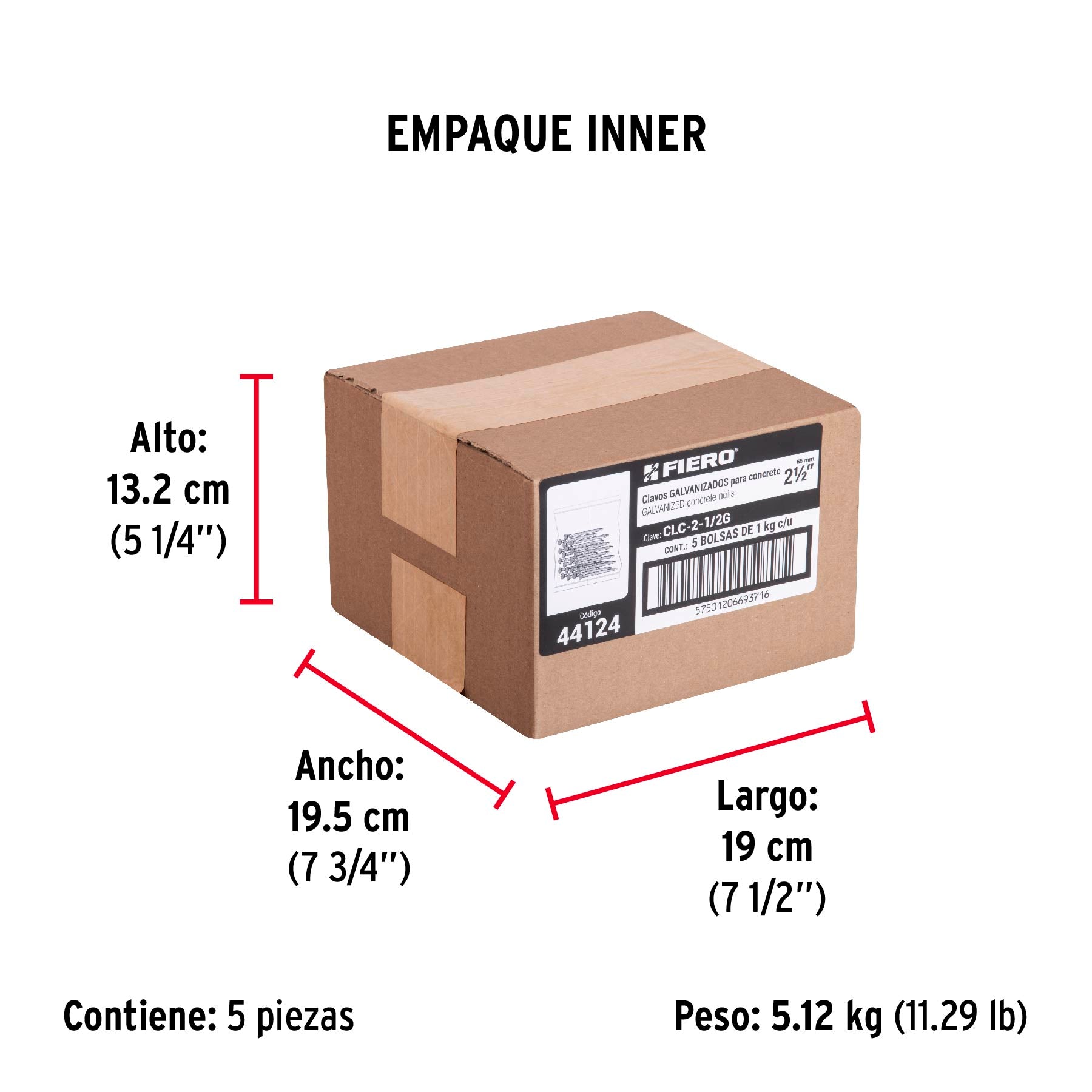 Bolsa con 1 kg de clavos para concreto galvanizados 2-1/2'