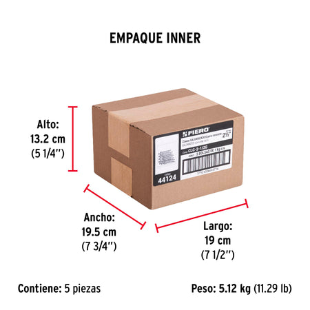Bolsa con 1 kg de clavos para concreto galvanizados 2-1/2'