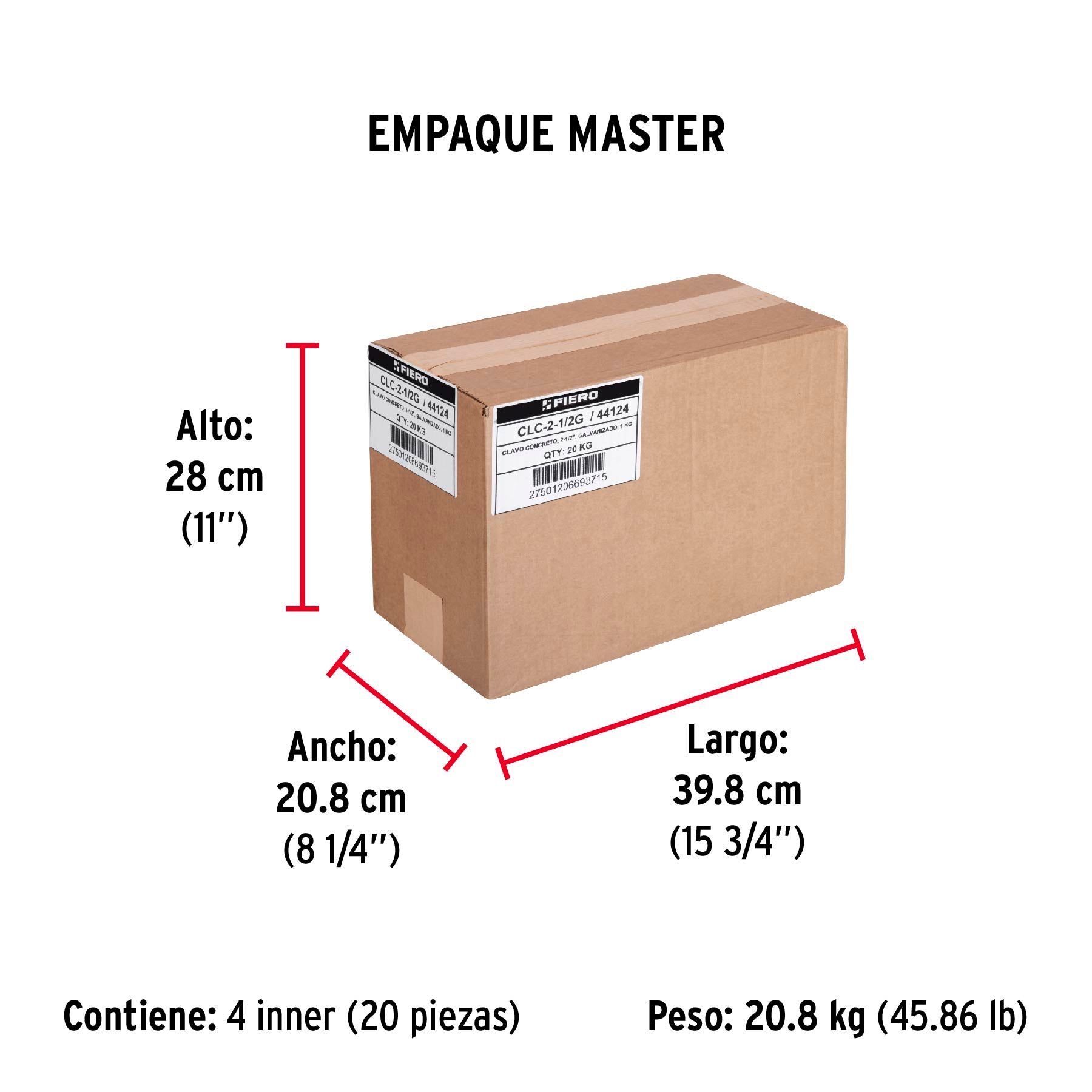 Bolsa con 1 kg de clavos para concreto galvanizados 2-1/2'