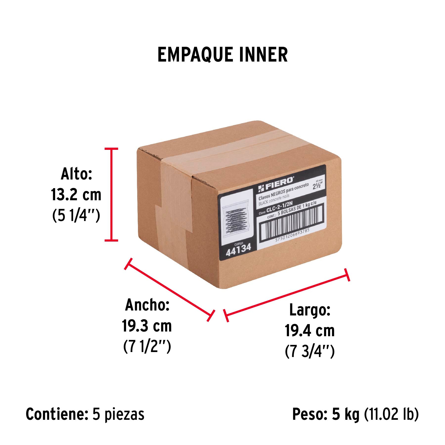 Bolsa con 1 kg de clavos para concreto negros 2-1/2', FIERO