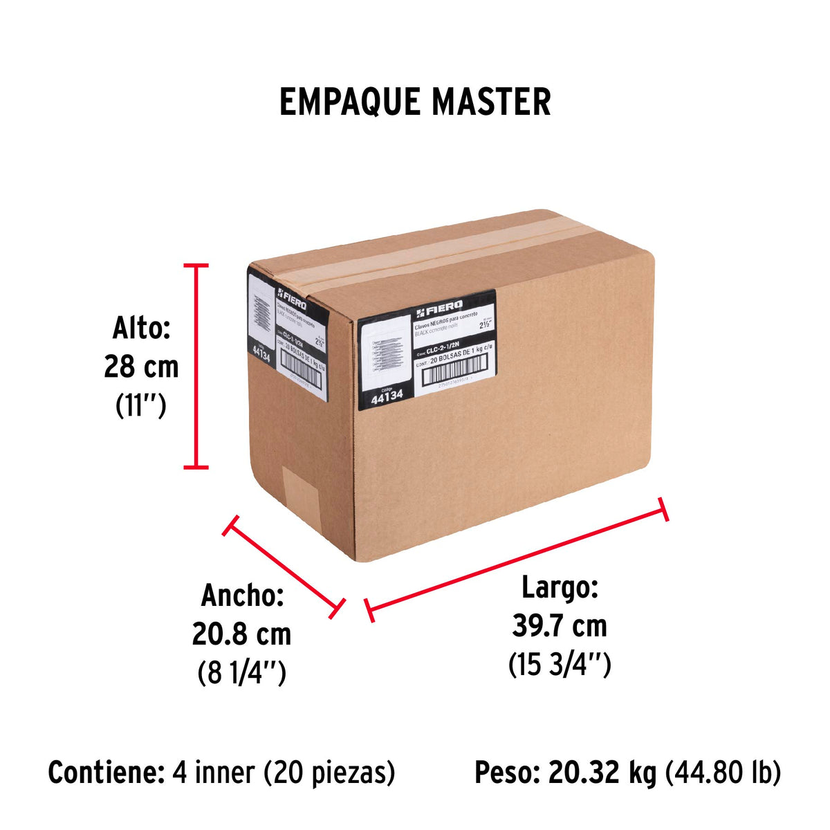 Bolsa con 1 kg de clavos para concreto negros 2-1/2', FIERO
