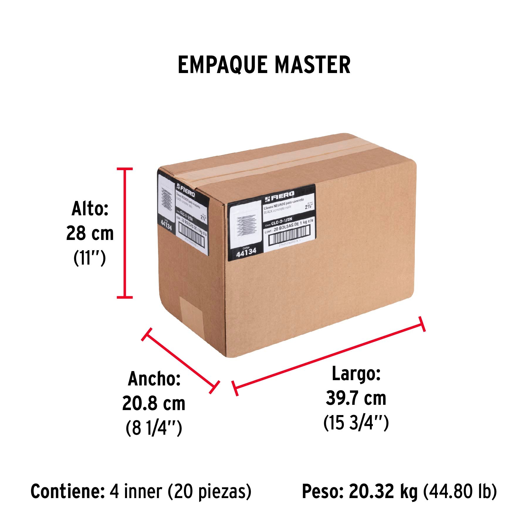Bolsa con 1 kg de clavos para concreto negros 2-1/2', FIERO