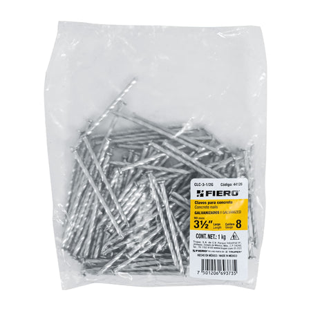 Bolsa con 1 kg de clavos para concreto galvanizados 3-1/2'