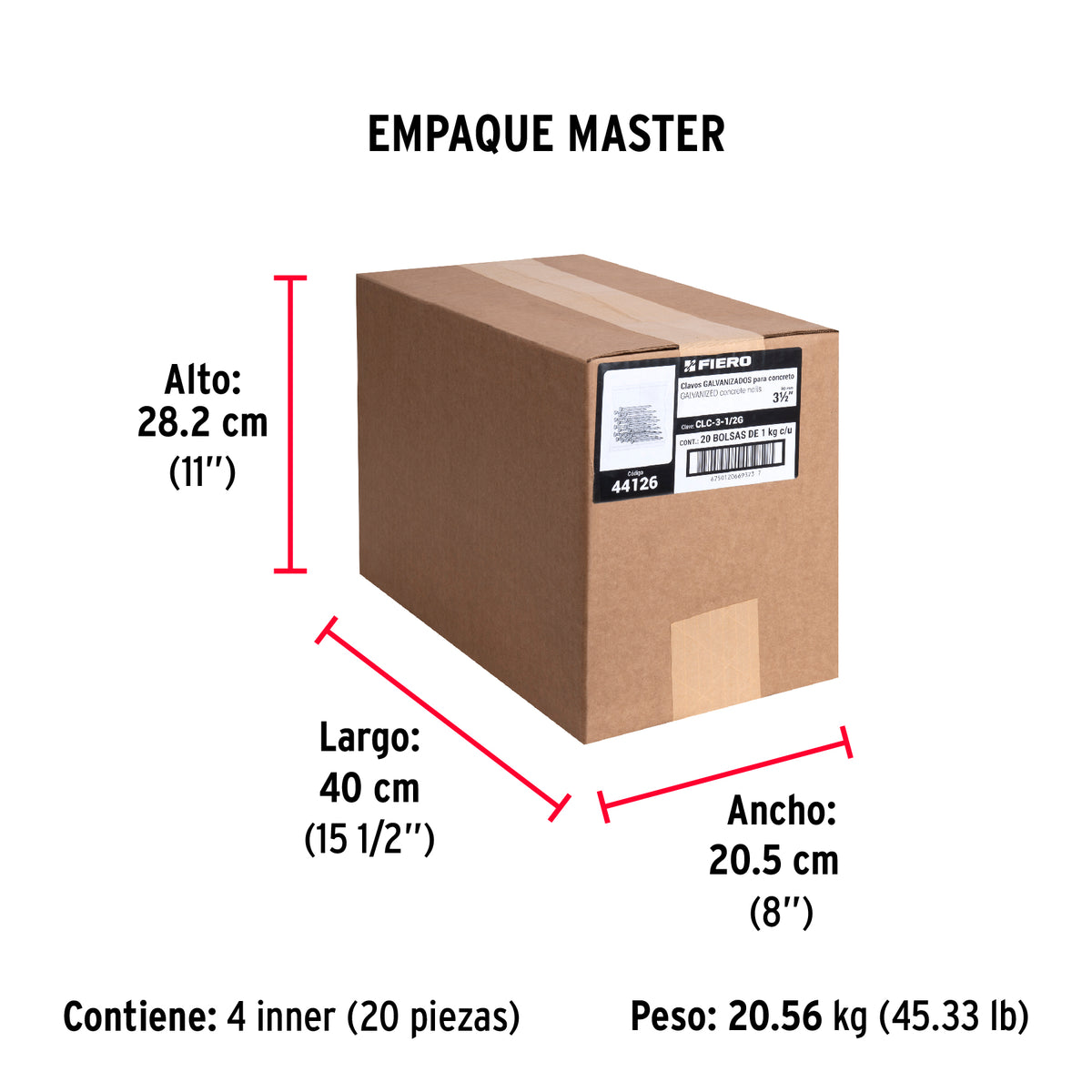 Bolsa con 1 kg de clavos para concreto galvanizados 3-1/2'