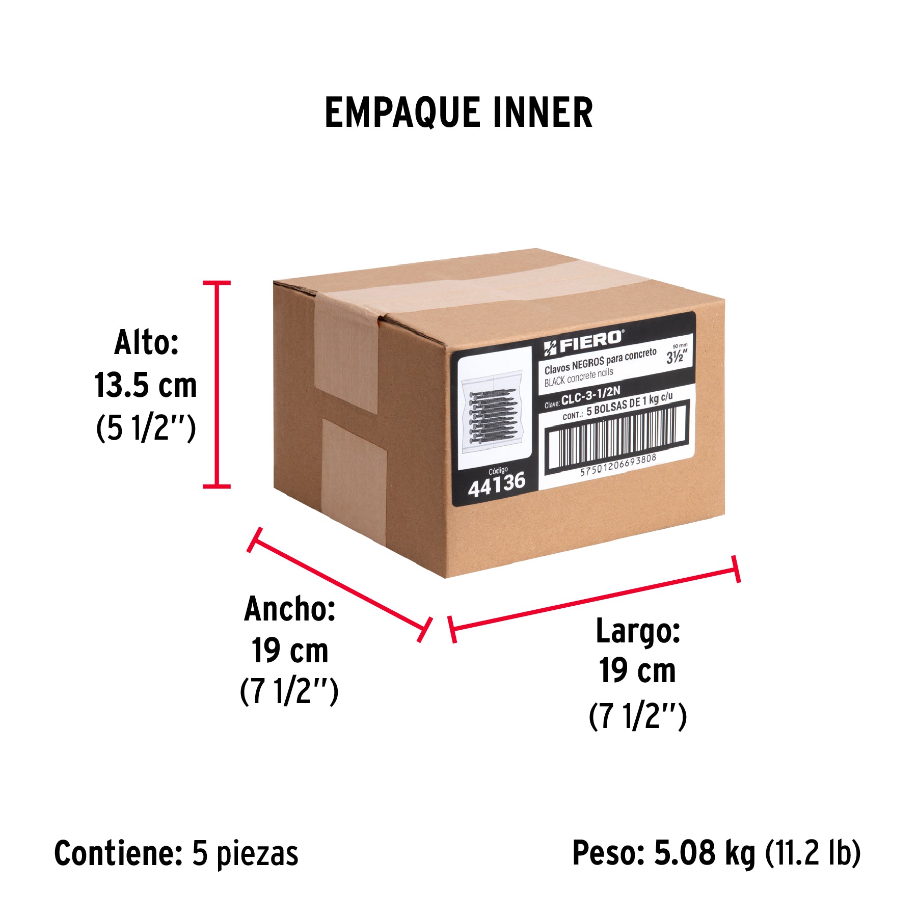 Bolsa con 1 kg de clavos para concreto negros 3-1/2', FIERO