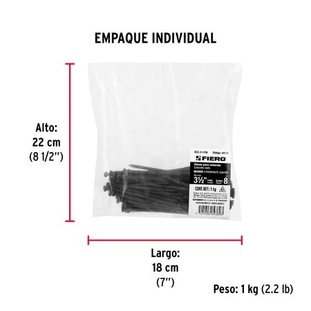 Bolsa con 1 kg de clavos para concreto negros 3-1/2', FIERO