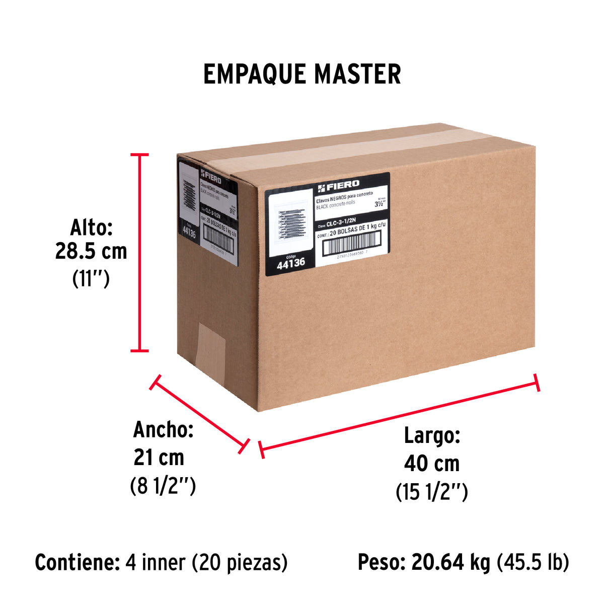 Bolsa con 1 kg de clavos para concreto negros 3-1/2', FIERO